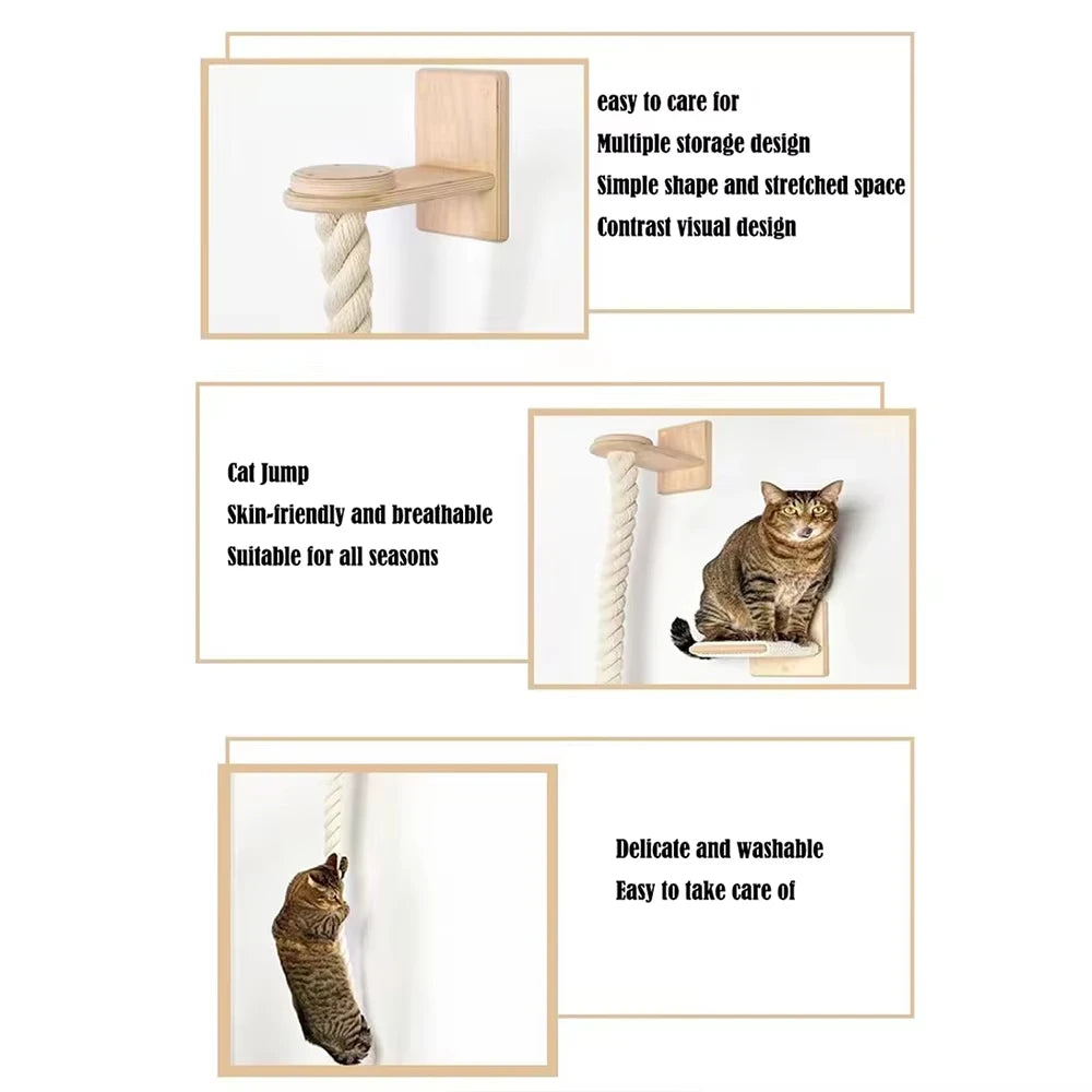 Wall Mounted Cat Climbing Rope Cat Climbing Tower Toy with Scratching Posts Cat Tree Kitten Rope Ladder Suitable for Climbing