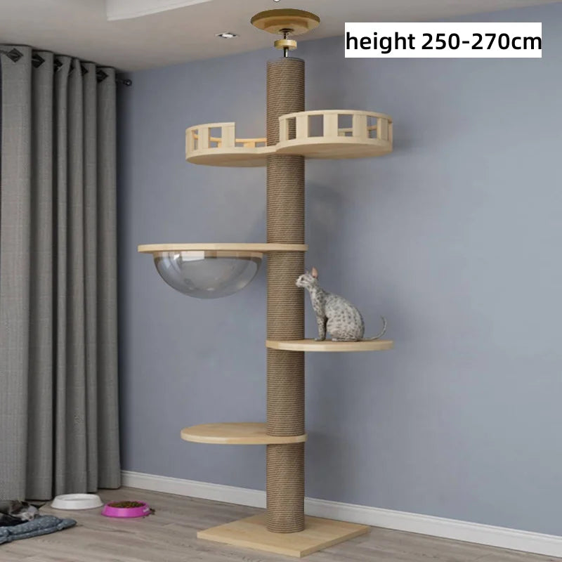 Cat Tree Floor To Ceiling Cat Tower with With Scratching Post Hammock Pet Activity Center Kitten Climbing Toy Pet Furniture