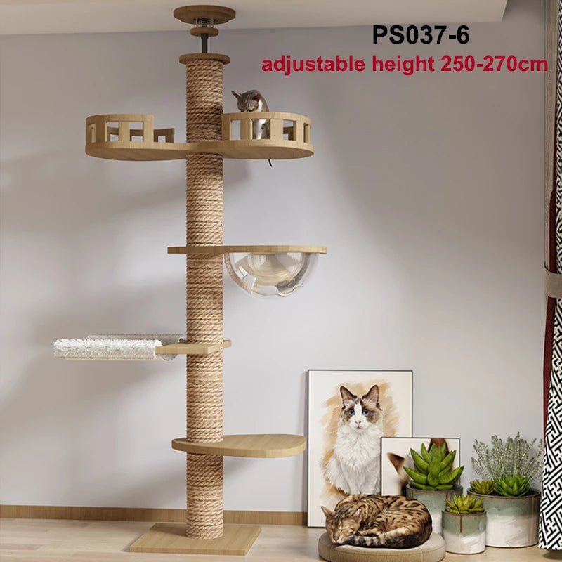 Cat Tree Floor To Ceiling Cat Tower with With Scratching Post Hammock Pet Activity Center Kitten Climbing Toy Pet Furniture