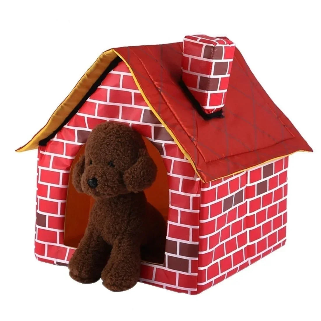 Foldable Kennel Small Dog Cat Kennel Warm and Comfortable Portable Brick Wall Style Pet Dog House Cat Bed
