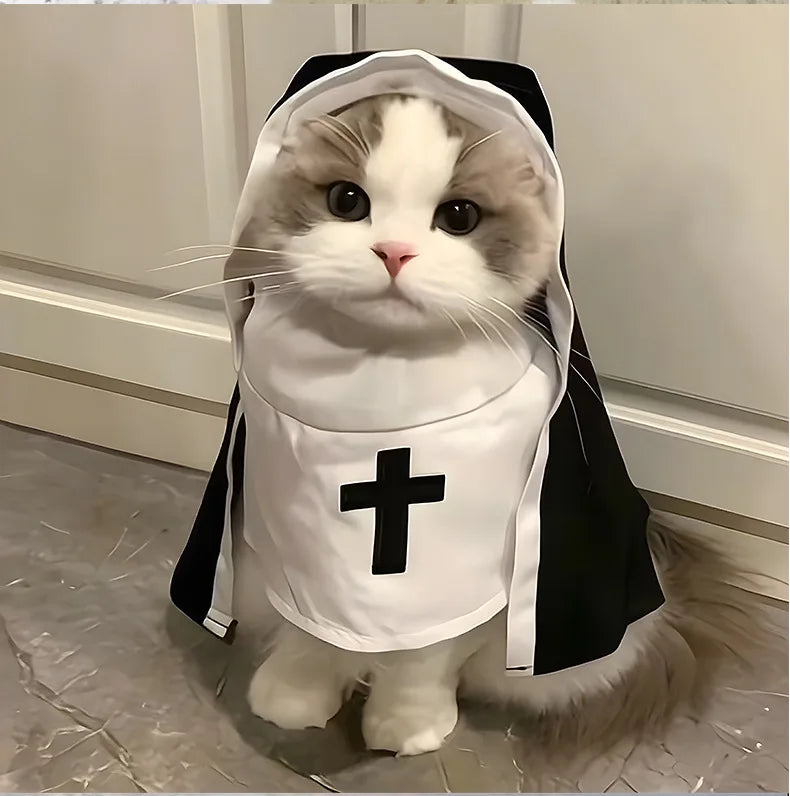 Costume da Suora per gatto o cane di piccola taglia, divertente travestimento per halloween o carnevale