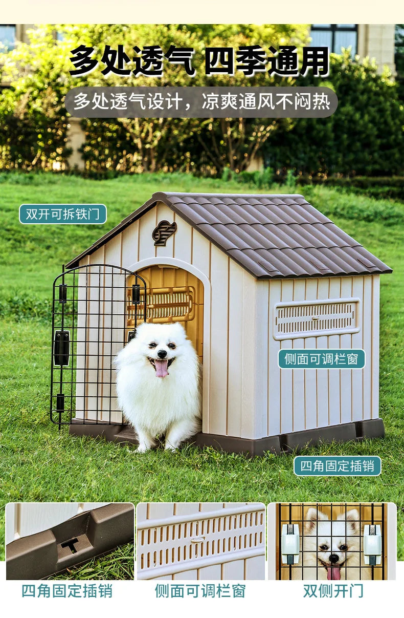 Waterproof Outdoor Dog House for Large Dogs Durable Pet Kennel with Removable Washable Cushion All Season Use