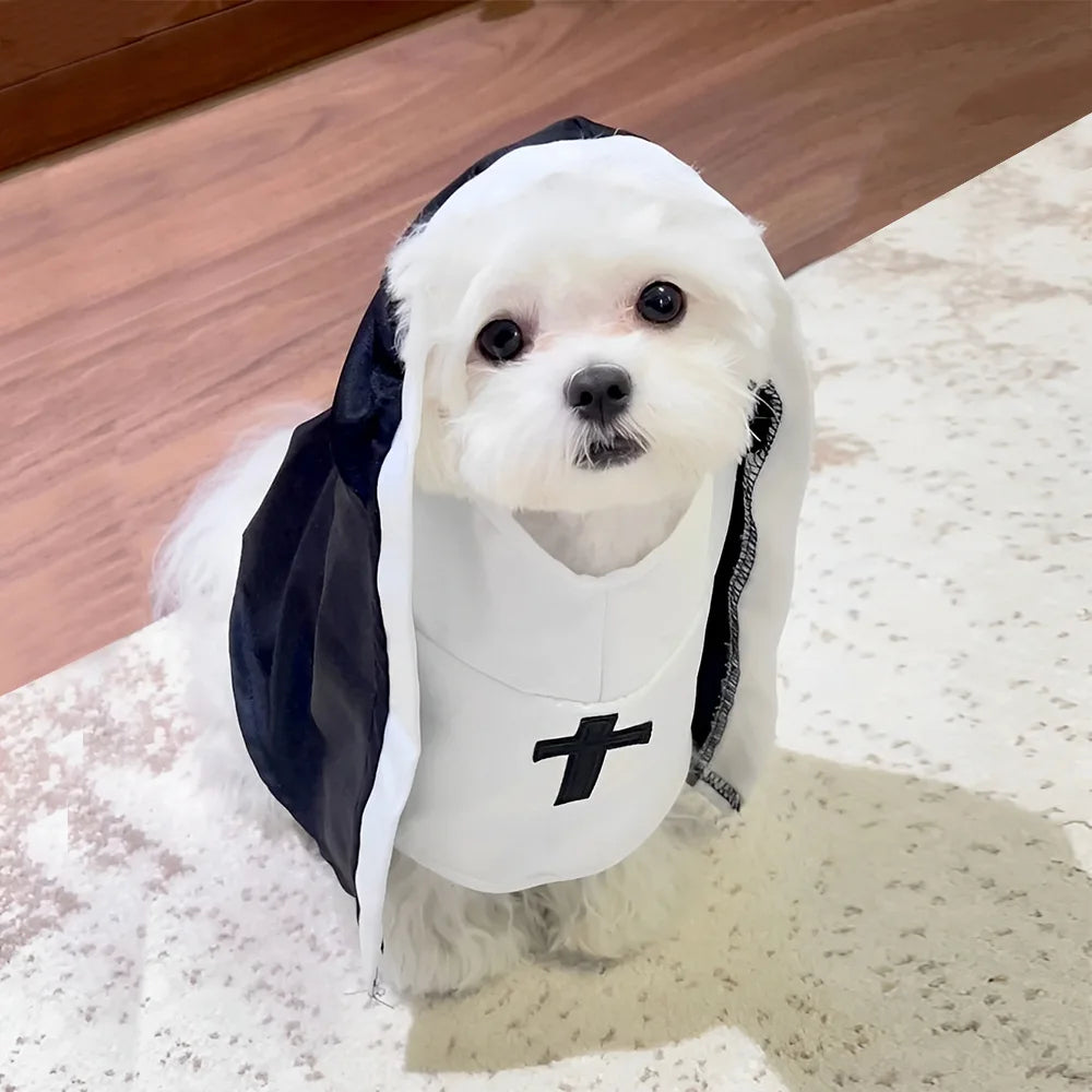 Costume da Suora per gatto o cane di piccola taglia, divertente travestimento per halloween o carnevale