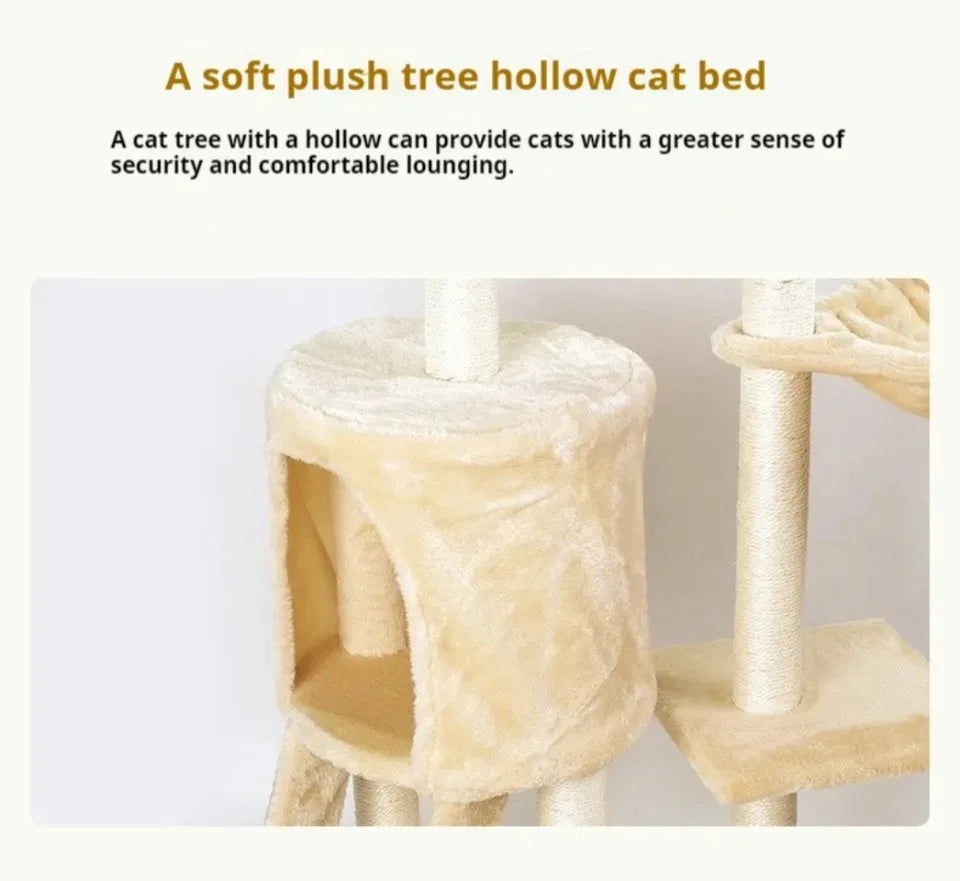 Plush Cat Tree Cat Tower Cozy Luxury Cats Condo For Indoor Multi-Level Cat Tower Sisal Covered Scratching Posts Cats Accessories