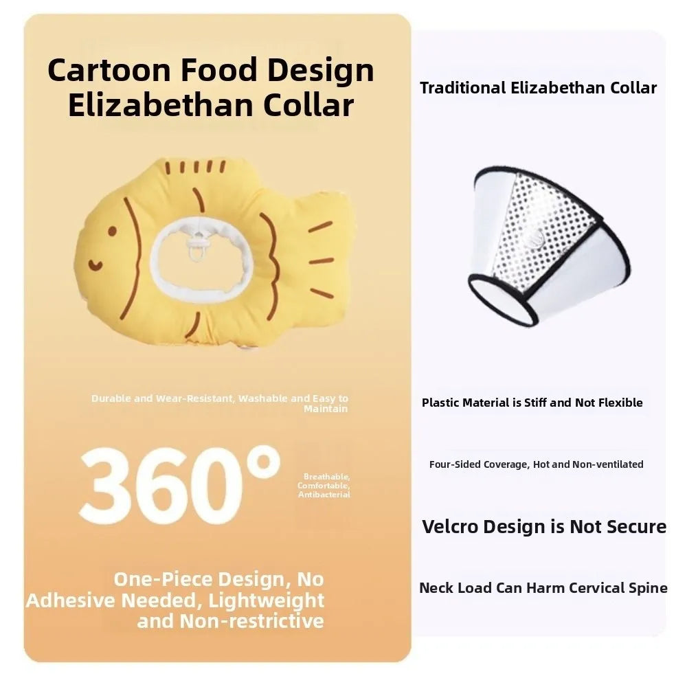 Cartoon Cat Protective Collar Soft Adjustable Cat Recovery Collar Fish Shape Anti-Bite Lick Pet Elizabethan Collar Wound Healing