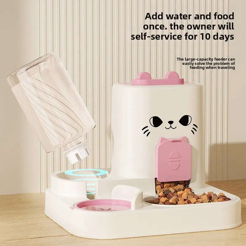 Distributore di acqua e cibo per gatti 2 in 1, a forma di gatto, fino a 10 giorni di autonomia