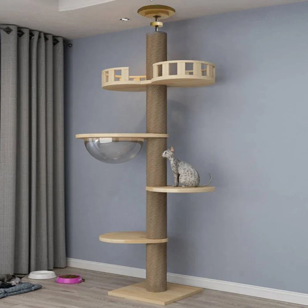 Cat Tree House Tower Adjustable Pet Condo Flannel Hammock Bed Cat Tree Floor To Ceiling Wooden House Multifunction Tower Soft