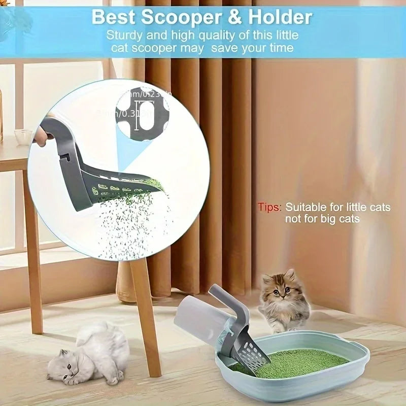 Cat Litter Scoop Large Capacity Easy Clean Design with Paw Print Liner Space Saving Pet Waste Disposal for Home Use