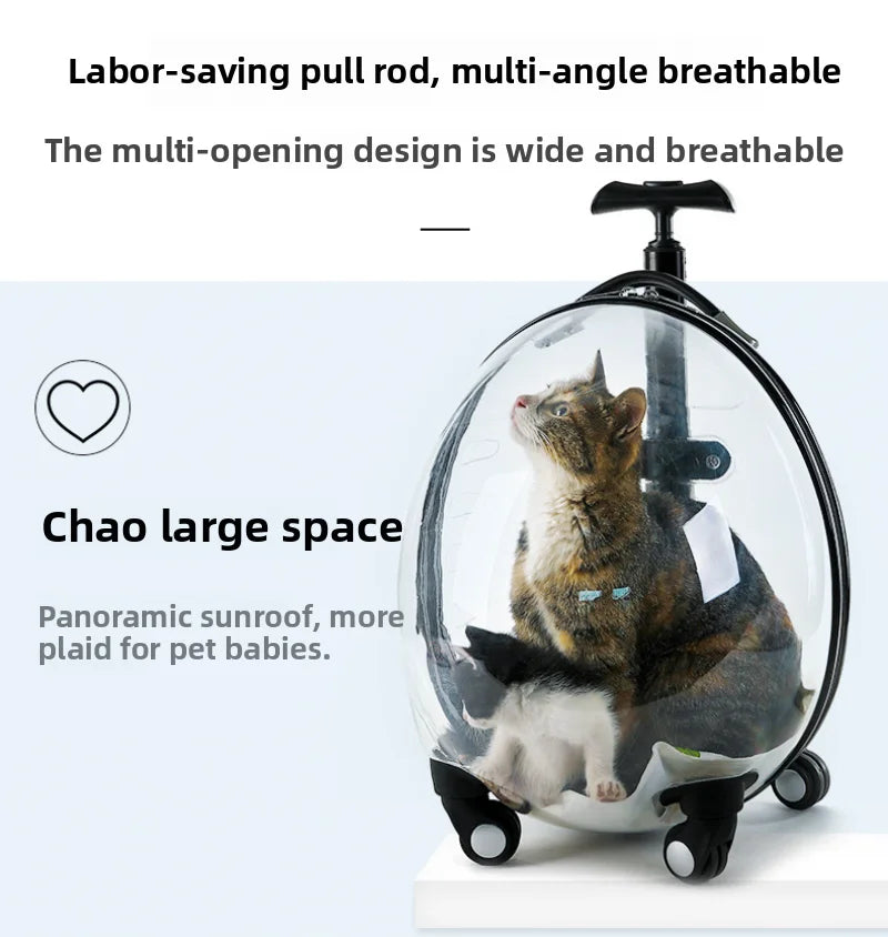 Pet Transparent Trolley Case Cat Dog Travel Convenient Portable Large Capacity Cart Ventilate Pet Carriers Supplies Accessories