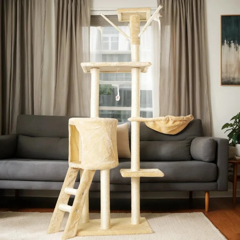 Plush Cat Tree Cat Tower Cozy Luxury Cats Condo For Indoor Multi-Level Cat Tower Sisal Covered Scratching Posts Cats Accessories
