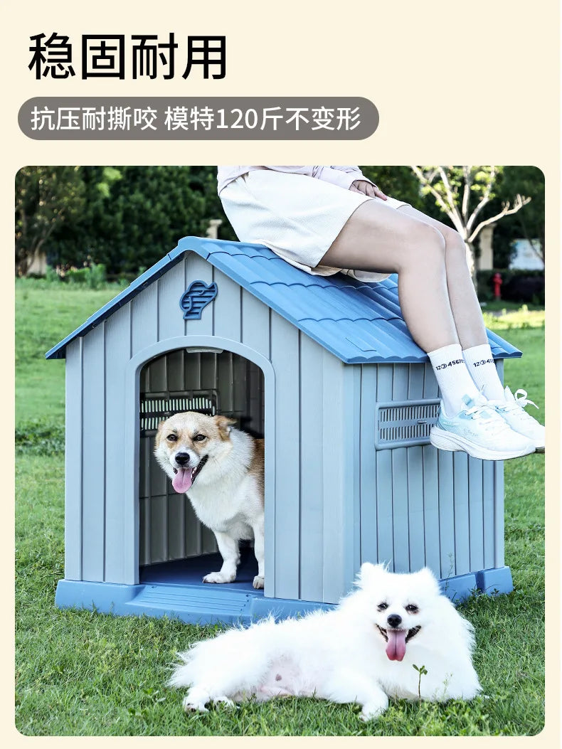 Waterproof Outdoor Dog House for Large Dogs Durable Pet Kennel with Removable Washable Cushion All Season Use