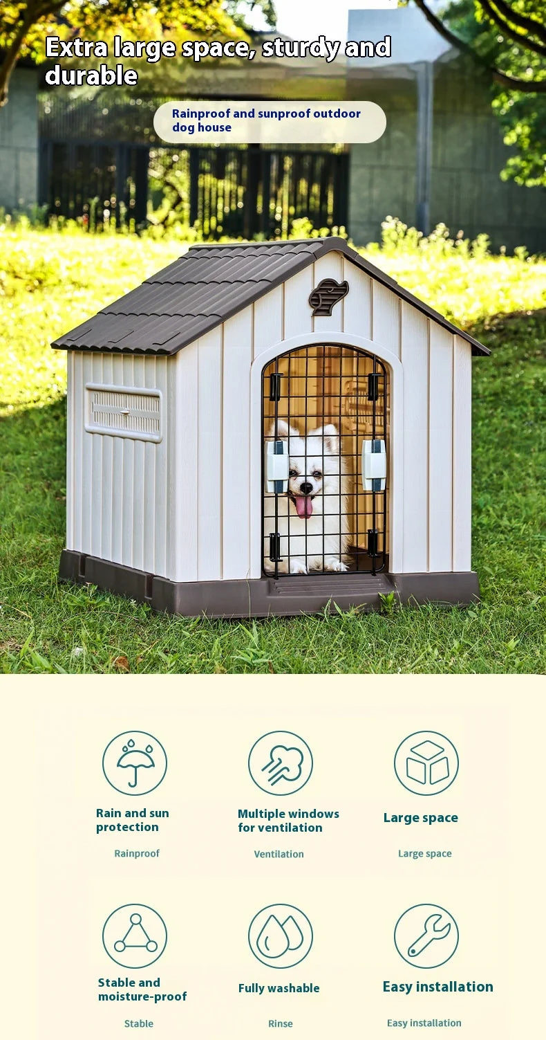 Waterproof Outdoor Dog House for Large Dogs Durable Pet Kennel with Removable Washable Cushion All Season Use