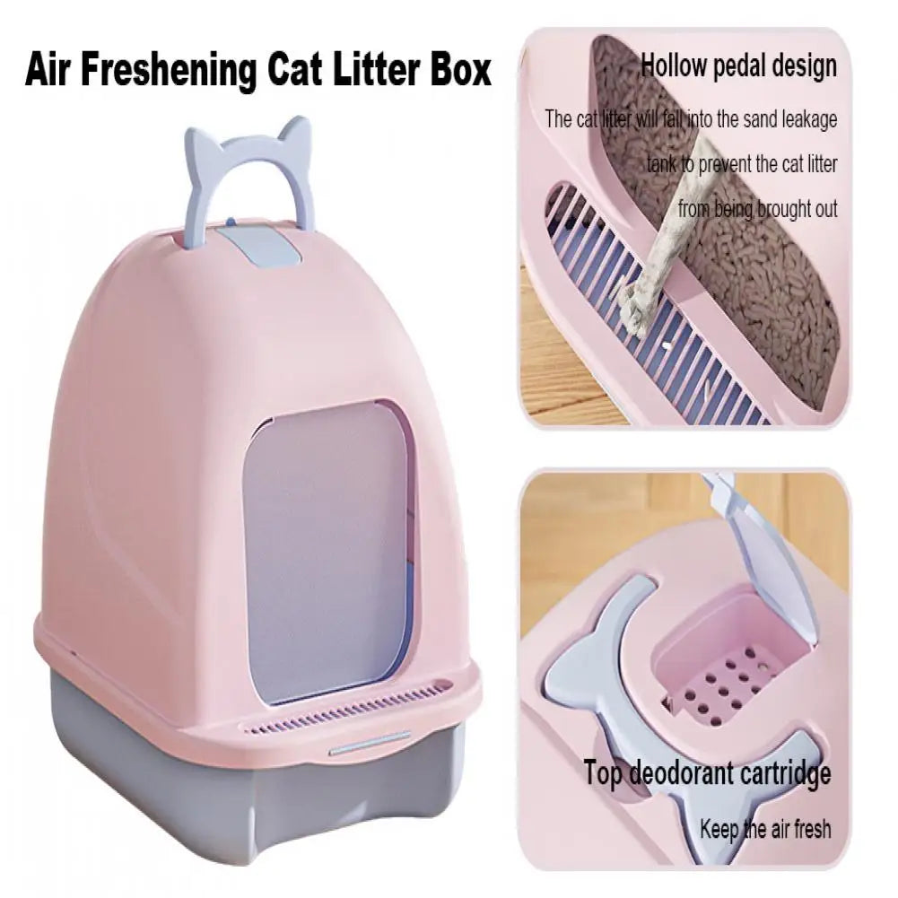 Large Cat Litter Box with Lid Closed Kitten Litter Pan with Litter Scoop Cat Enclosed Toilet Spacious Interior Pet Supplies