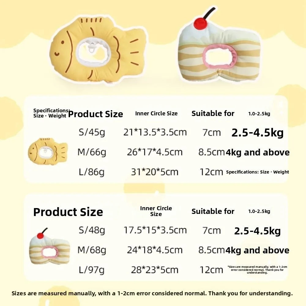 Cartoon Cat Protective Collar Soft Adjustable Cat Recovery Collar Fish Shape Anti-Bite Lick Pet Elizabethan Collar Wound Healing