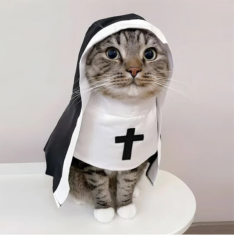 Costume da Suora per gatto o cane di piccola taglia, divertente travestimento per halloween o carnevale