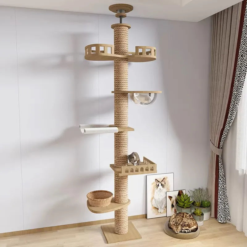 Cat Tree Floor To Ceiling Cat Tower with With Scratching Post Hammock Pet Activity Center Kitten Climbing Toy Pet Furniture