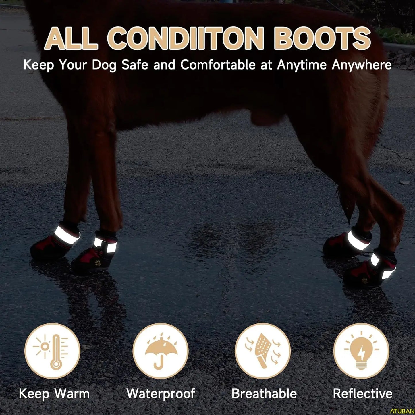 Dog Shoes,Waterproof Dog Boots Adjustable Reflective Straps,Comfortable and Breathable Paw Protectors for Varied Complex terrain