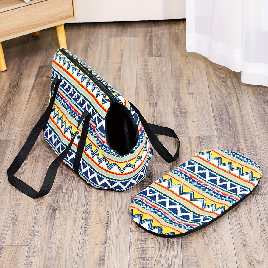 Portable Cat Carrier Bag with Zipper - Washable Polyester, Shoulder Strap for Small to Medium Cats