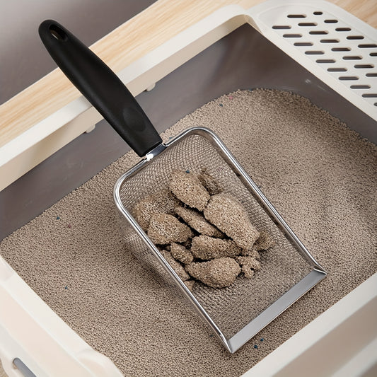 Durable Stainless Steel Pet Litter Shovel with Fine Mesh Screen - Ergonomic Handle for Easy Cleaning of Cat and Dog Litter Boxes