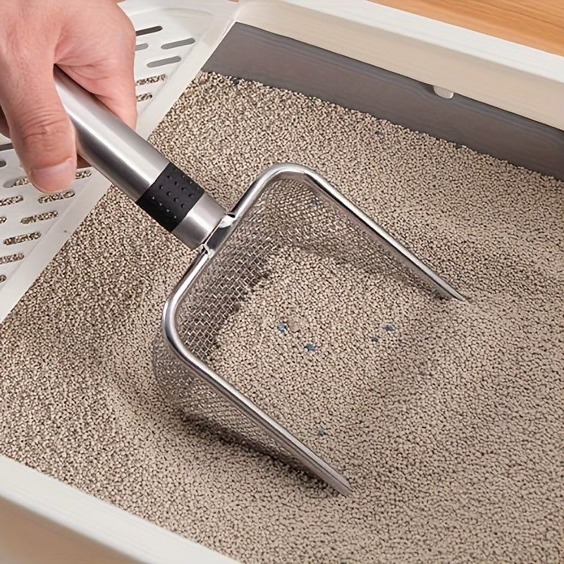 Durable Stainless Steel Pet Litter Shovel with Fine Mesh Screen - Ergonomic Handle for Easy Cleaning of Cat and Dog Litter Boxes