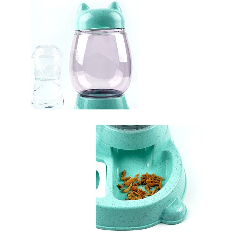 Distributore di cibo e acqua 2 in 1, per gatti e cani