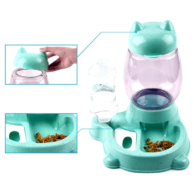 Distributore di cibo e acqua 2 in 1, per gatti e cani