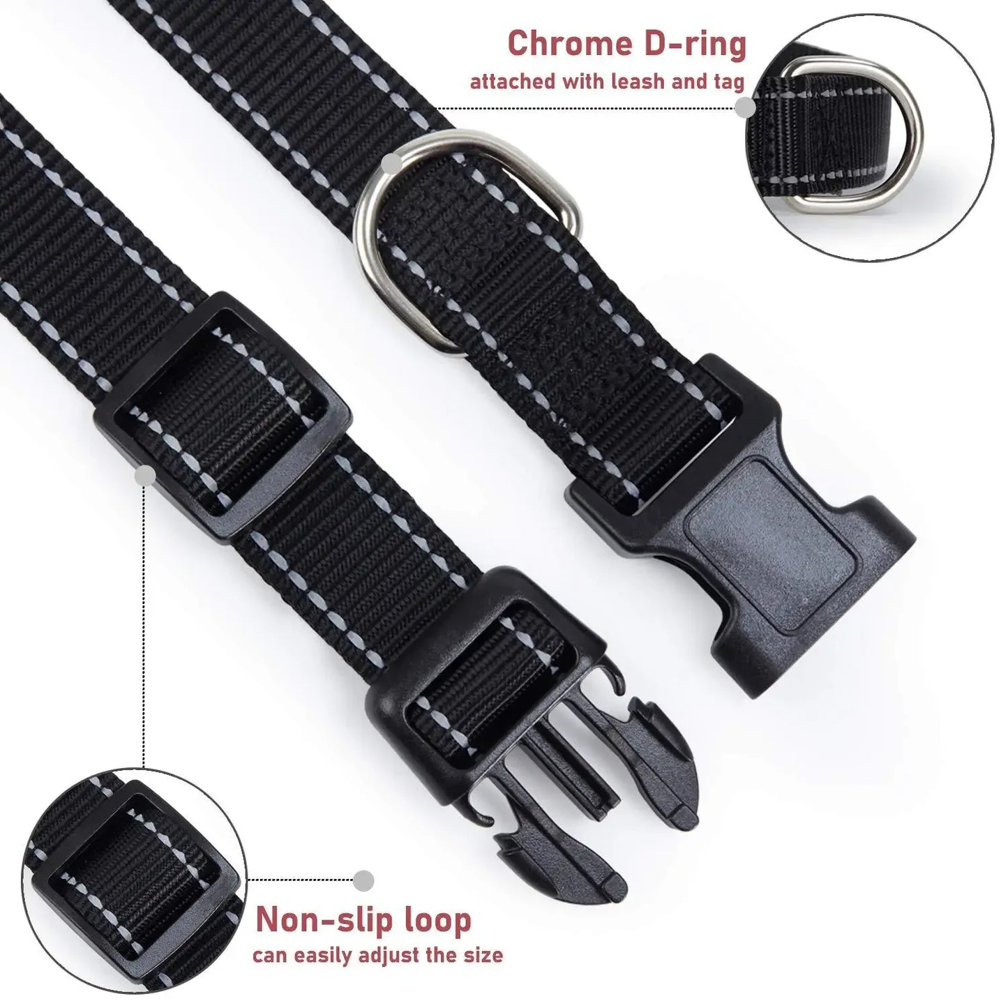 Dog Collar Reflective Adjustable Breathable Nylon Soft Padded DurableePet Collar for Small Medium Large Dog Bone Rope