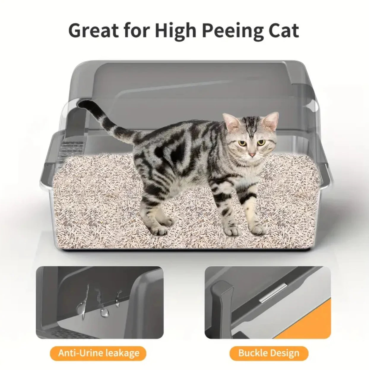 Stainless Steel Litter Box,XL Metal Litter Box with Lid,14”High Side Cat Litter Box for Big Cats and Kittens,Extra Large Litter