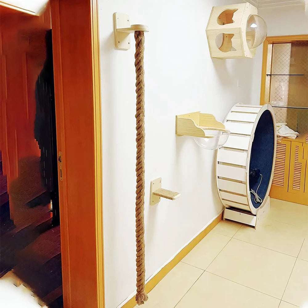 Wall Mounted Cat Climbing Rope Cat Climbing Tower Toy with Scratching Posts Cat Tree Kitten Rope Ladder Suitable for Climbing
