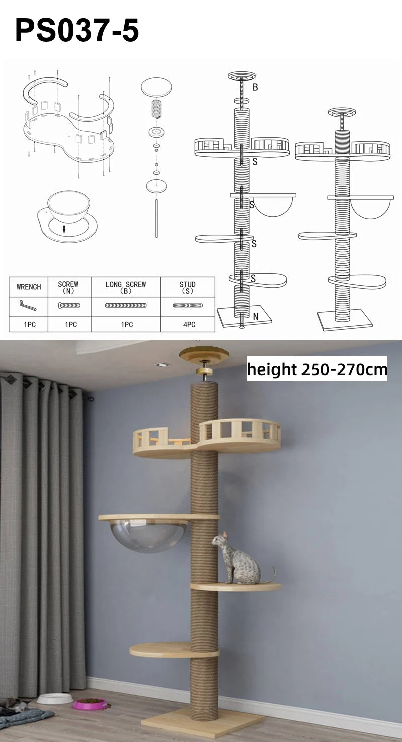 Cat Tree Floor To Ceiling Cat Tower with With Scratching Post Hammock Pet Activity Center Kitten Climbing Toy Pet Furniture