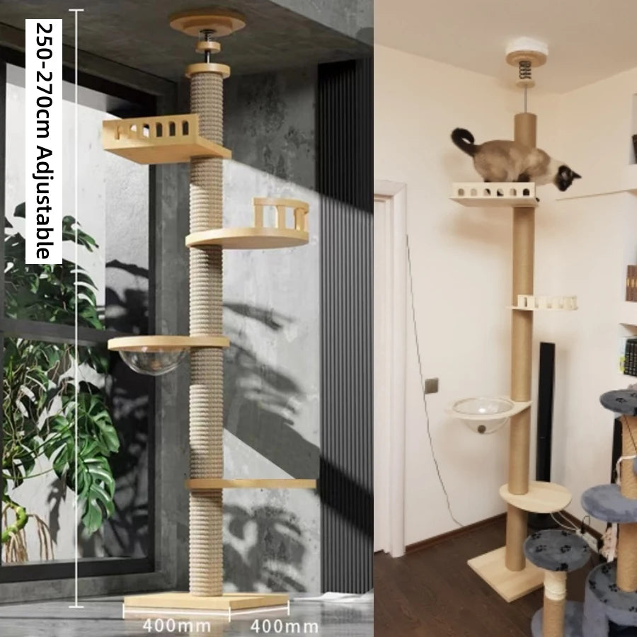 Cat Tree Floor To Ceiling Cat Tower with With Scratching Post Hammock Pet Activity Center Kitten Climbing Toy Pet Furniture
