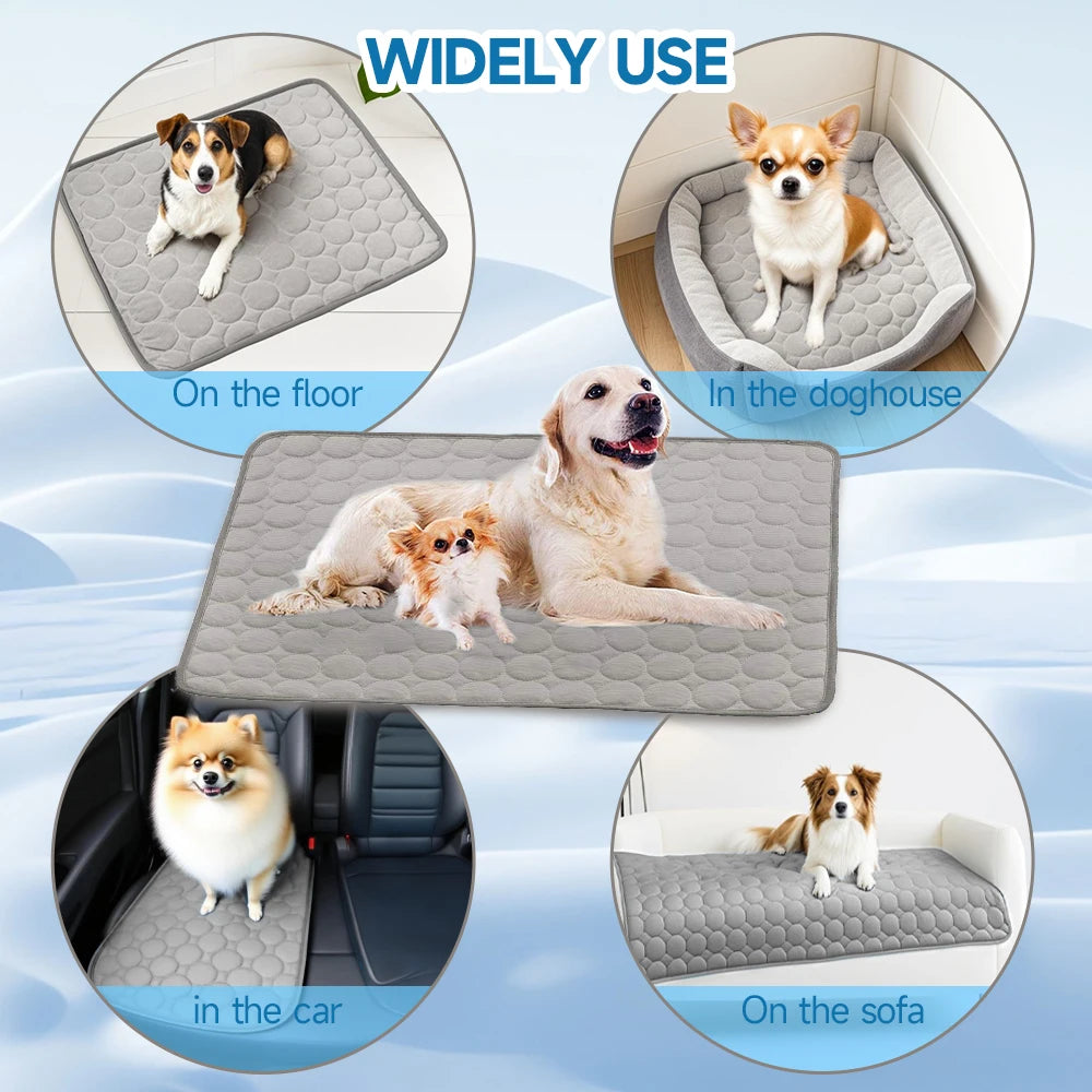 Dog Cooling Mat Summer Washable Portable Pet Coolings Pad For Dogs Cat Ice Silk Blanket Sofa Breathable Sleeping Mat