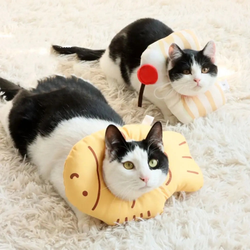 Cartoon Cat Protective Collar Soft Adjustable Cat Recovery Collar Fish Shape Anti-Bite Lick Pet Elizabethan Collar Wound Healing