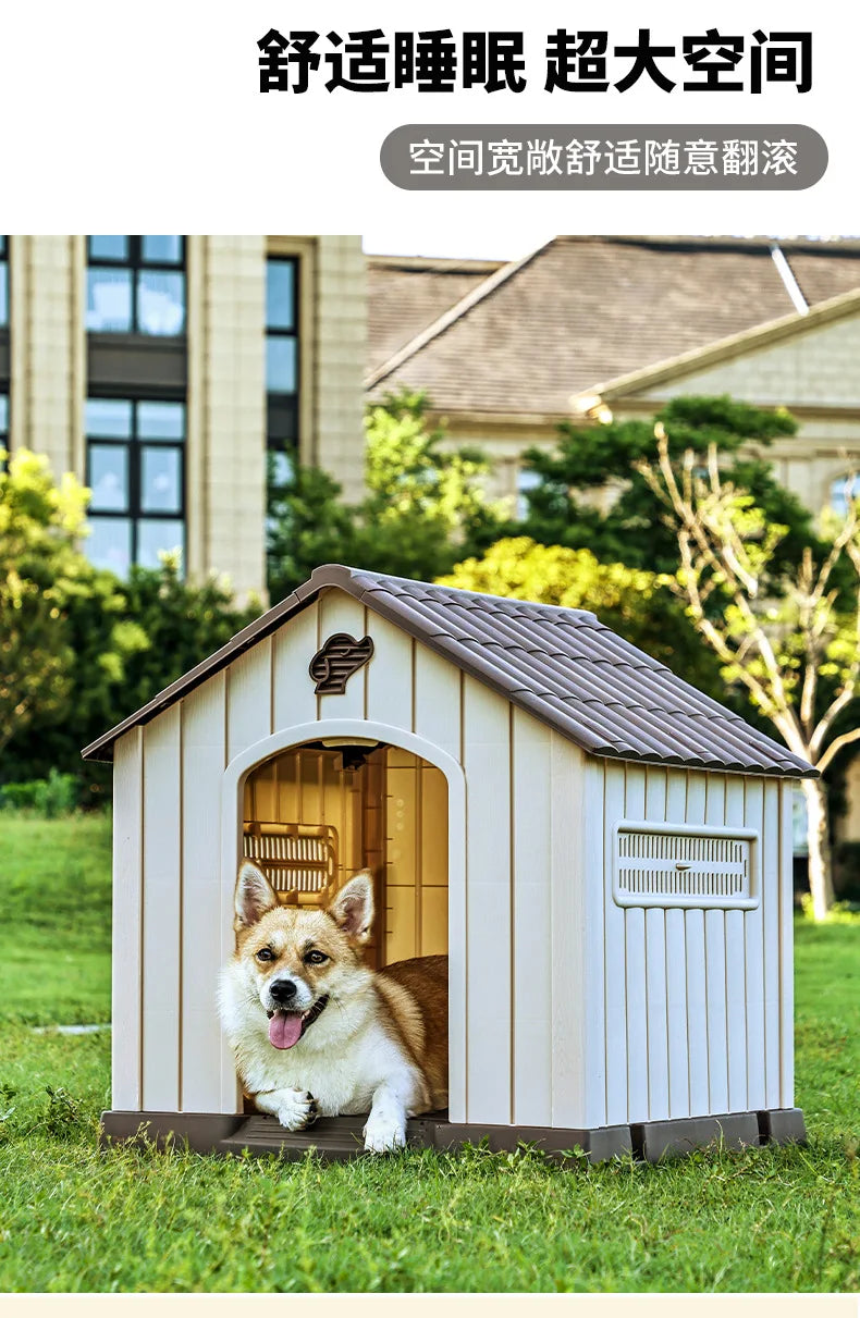 Waterproof Outdoor Dog House for Large Dogs Durable Pet Kennel with Removable Washable Cushion All Season Use
