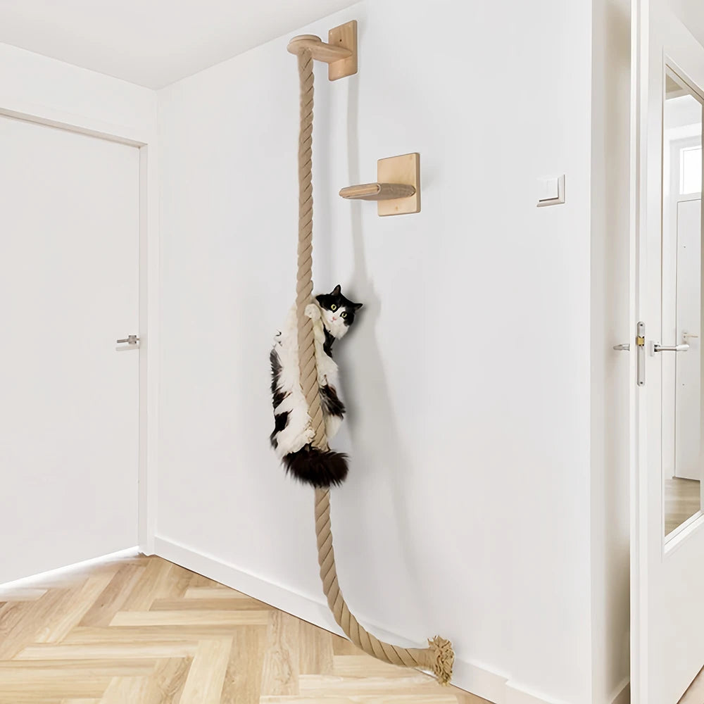 Wall Mounted Cat Climbing Rope Cat Climbing Tower Toy with Scratching Posts Cat Tree Kitten Rope Ladder Suitable for Climbing