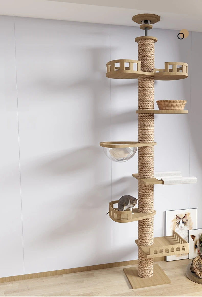 Cat Tree Floor To Ceiling Cat Tower with With Scratching Post Hammock Pet Activity Center Kitten Climbing Toy Pet Furniture