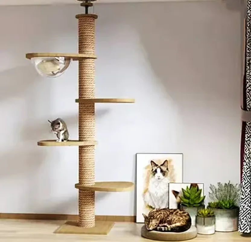 Cat Tree House Tower Adjustable Pet Condo Flannel Hammock Bed Cat Tree Floor To Ceiling Wooden House Multifunction Tower Soft