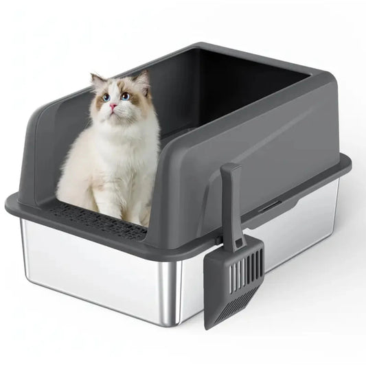 Stainless Steel Litter Box,XL Metal Litter Box with Lid,14”High Side Cat Litter Box for Big Cats and Kittens,Extra Large Litter