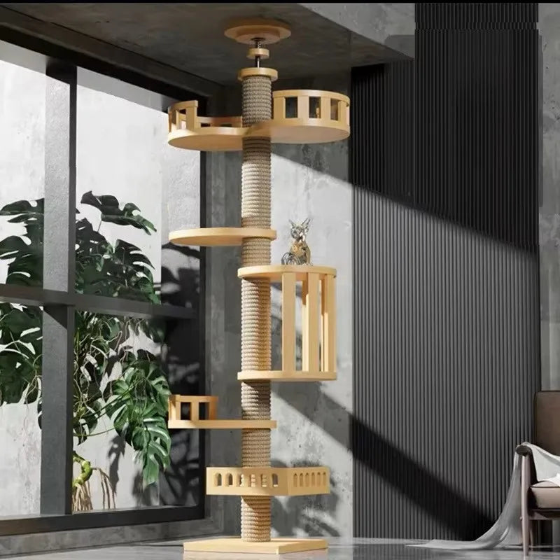 Cat Tree Floor To Ceiling Cat Tower with With Scratching Post Hammock Pet Activity Center Kitten Climbing Toy Pet Furniture