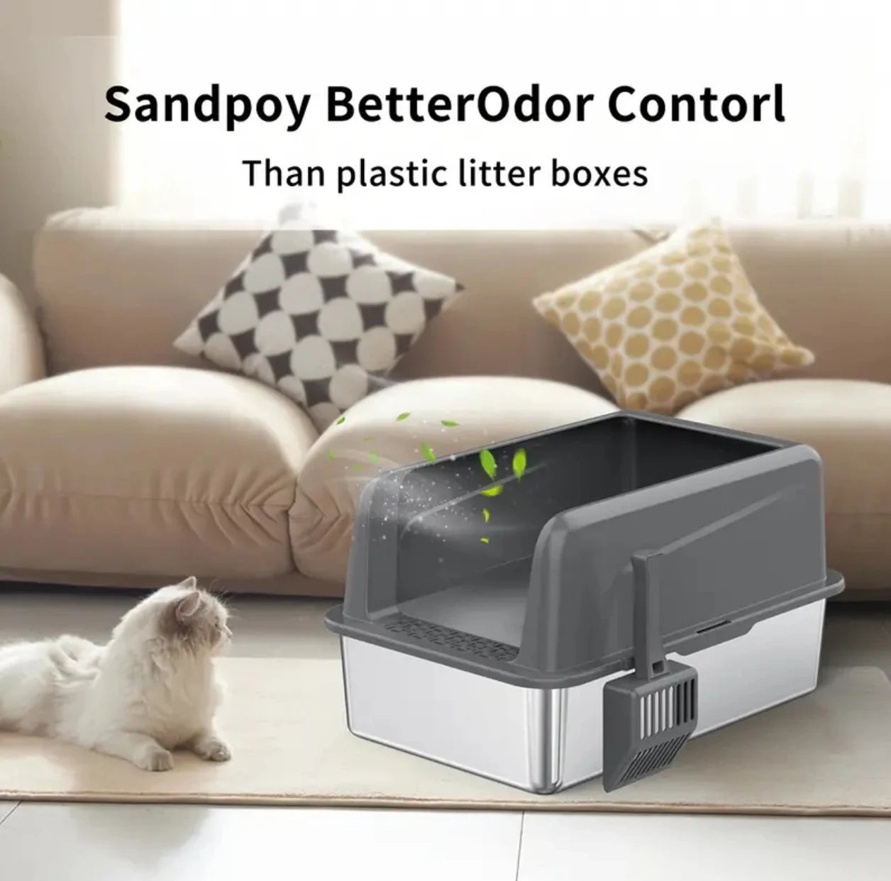 Stainless Steel Litter Box,XL Metal Litter Box with Lid,14”High Side Cat Litter Box for Big Cats and Kittens,Extra Large Litter