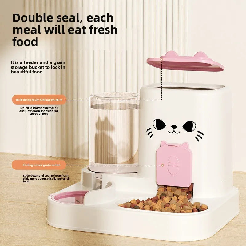 Distributore di acqua e cibo per gatti 2 in 1, a forma di gatto, fino a 10 giorni di autonomia