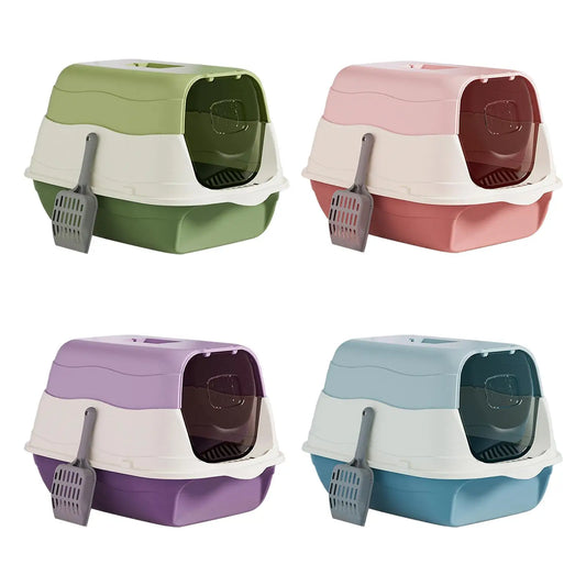 Hooded Cat Litter Box with Lid Fully Enclosed Cat Toilet Pet Litter Tray Reusable Pet Accessories Removable Pet Litter Box