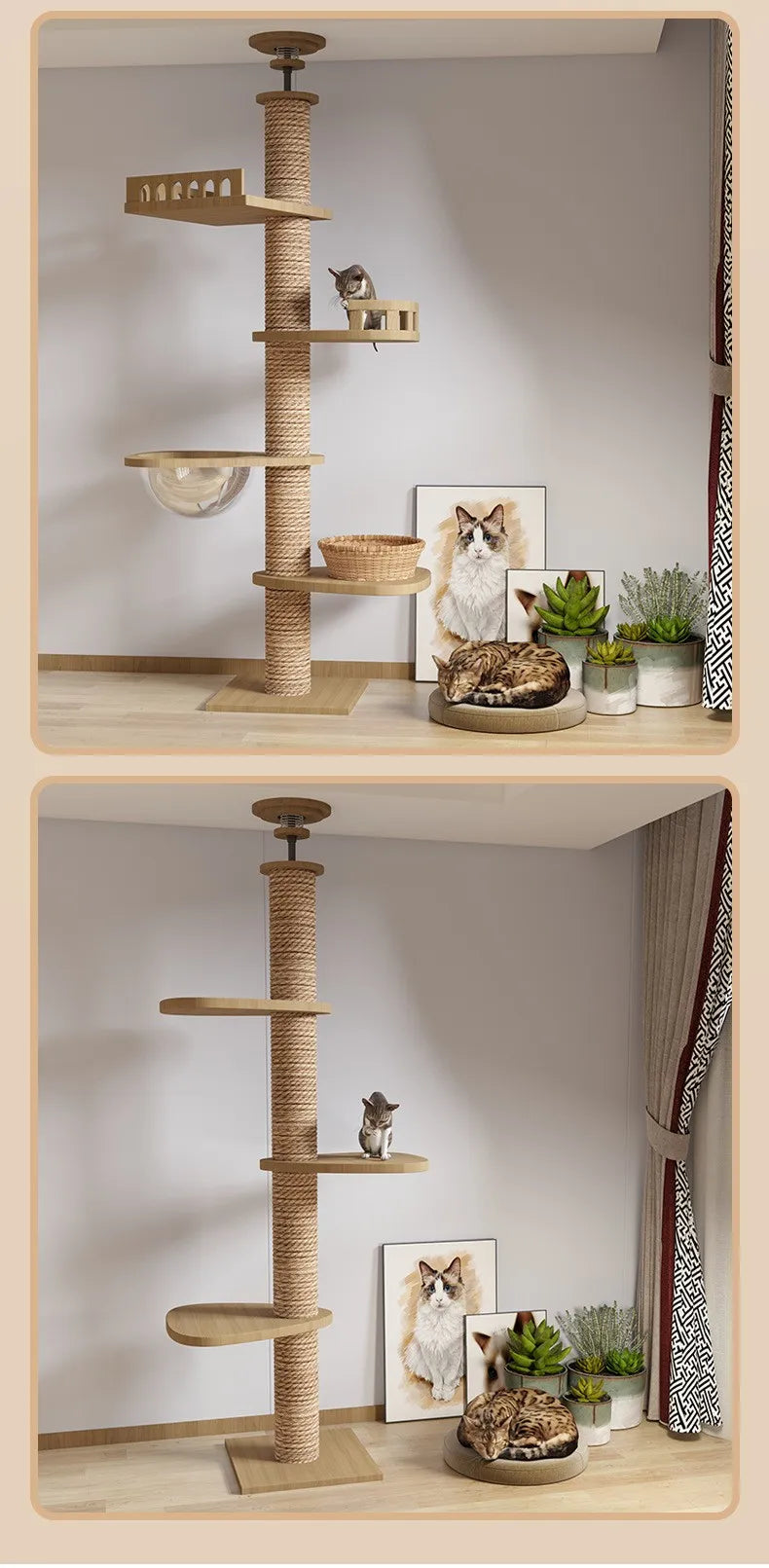Cat Tree Floor To Ceiling Cat Tower with With Scratching Post Hammock Pet Activity Center Kitten Climbing Toy Pet Furniture