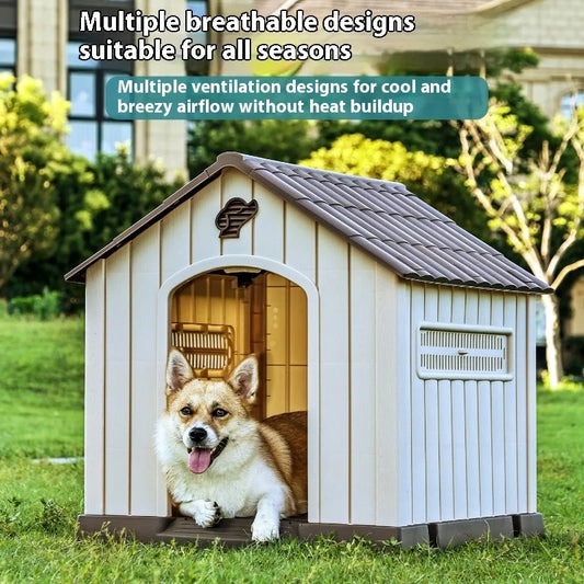 Waterproof Outdoor Dog House for Large Dogs Durable Pet Kennel with Removable Washable Cushion All Season Use