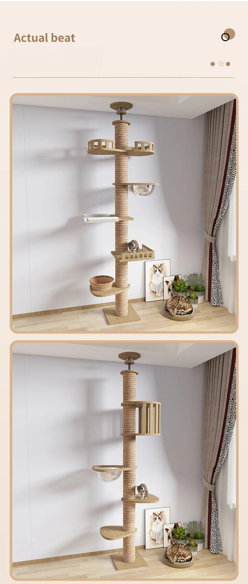 Cat Tree Floor To Ceiling Cat Tower with With Scratching Post Hammock Pet Activity Center Kitten Climbing Toy Pet Furniture