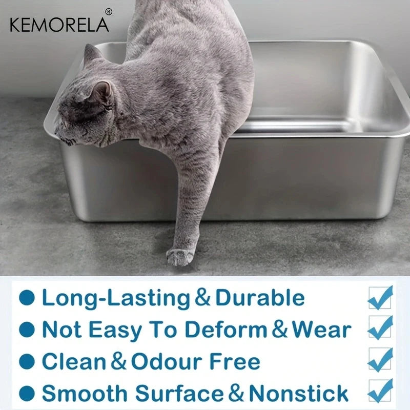 Large Litter Tray With Handles Durable Stainless Steel Litter Box Spacious Low Entry Design For Easy Access To Pet Accessories