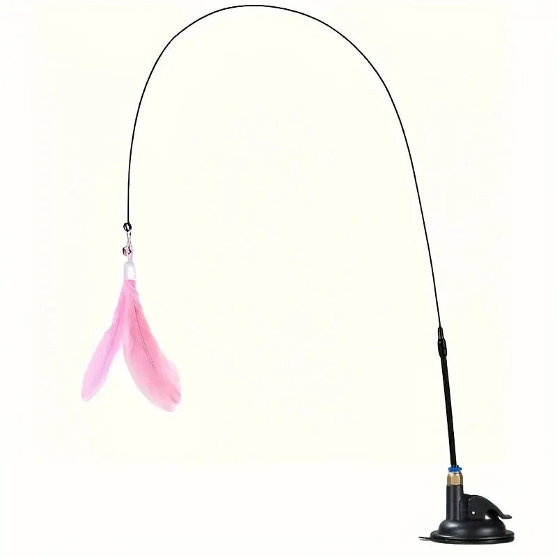 Giocattolo per Gatti interattivo con Campanellino e Piume, base con ventosa e bacchetta lunga 85cm,, perfetto per gioco ed esercizio