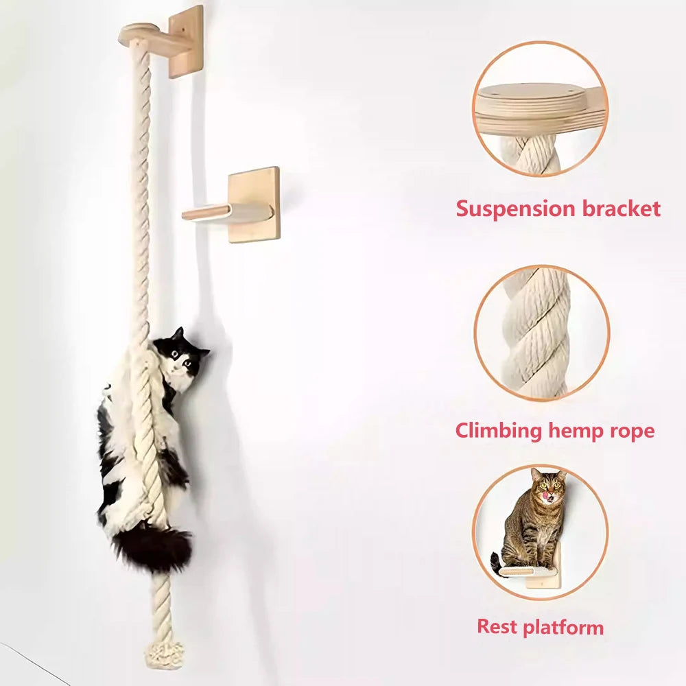 Wall Mounted Cat Climbing Rope Cat Climbing Tower Toy with Scratching Posts Cat Tree Kitten Rope Ladder Suitable for Climbing