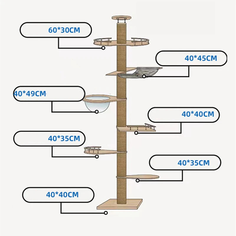 Cat Tree Floor To Ceiling Cat Tower with With Scratching Post Hammock Pet Activity Center Kitten Climbing Toy Pet Furniture