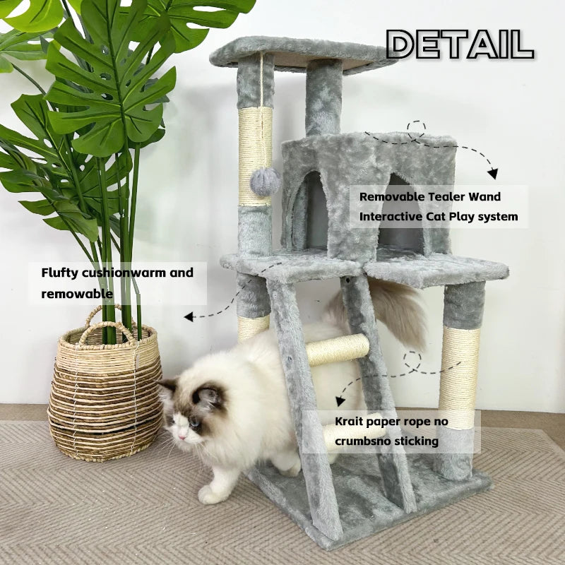 YXT Cat kitten tower with large modern widened perch, cute indoor multi-level cat activity tree, claw grinding post, small ramp